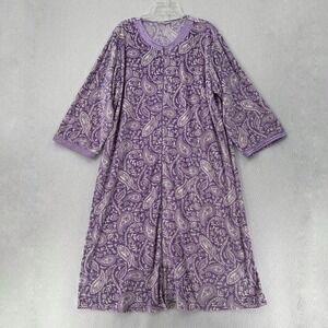Adonna Nightgown XL Purple Paisley Long Sleeves Soft fleece‎ Zip Up House Dress